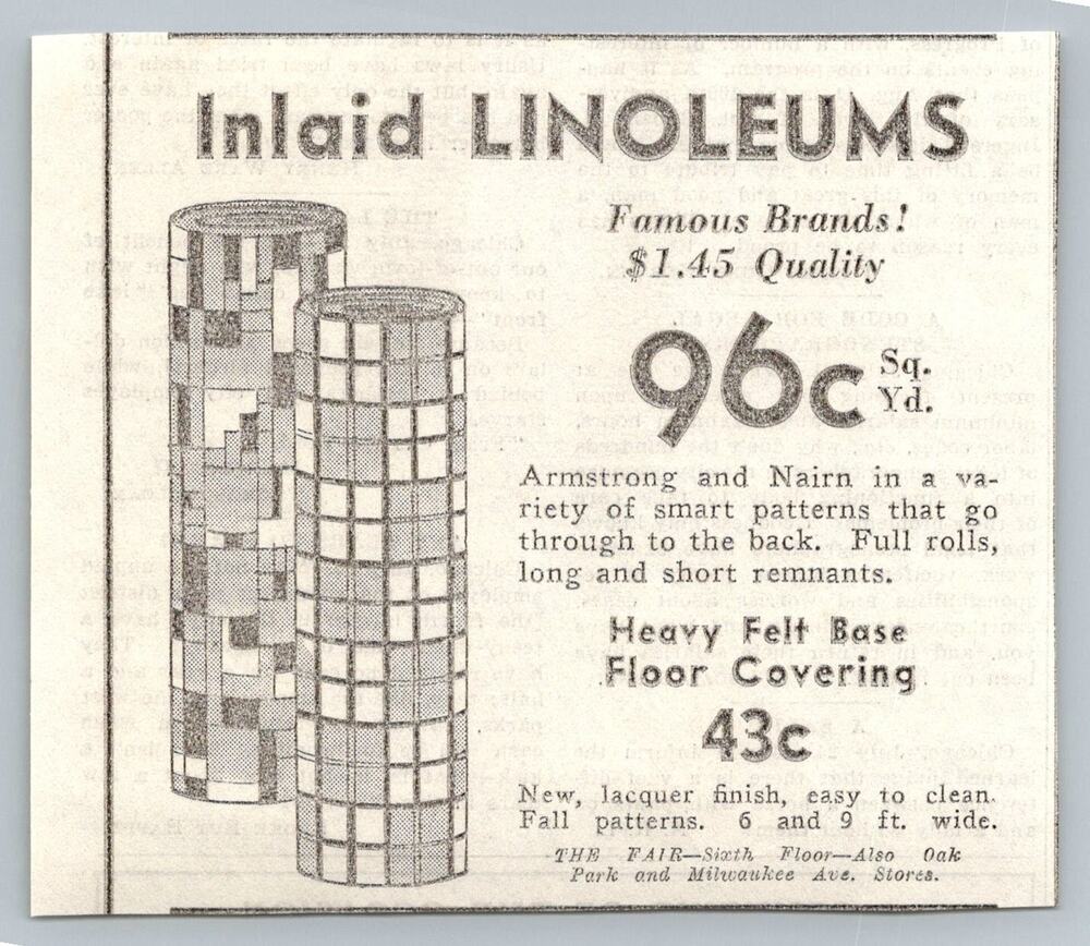 1930s The Fair Chicago Armstrong Nairn Linoleum Floor Covering Print Ad Ephemera
